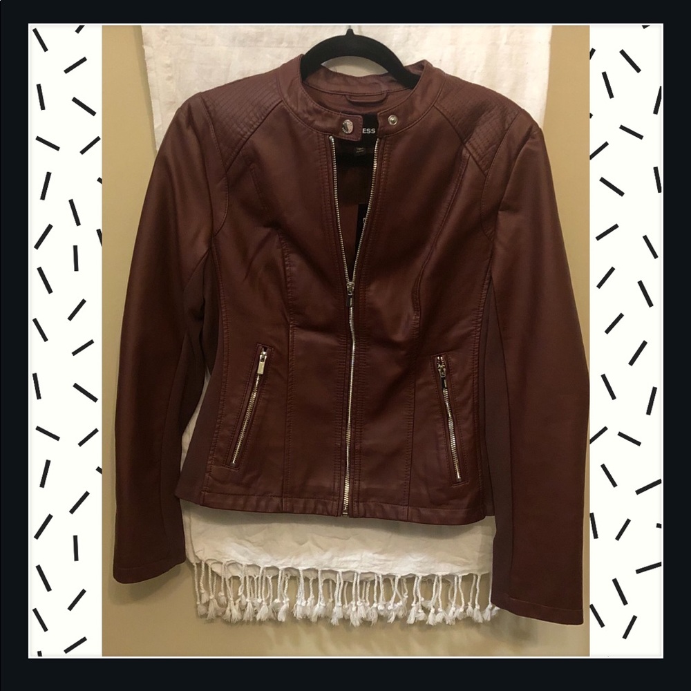 Maroon faux leather moto jacket